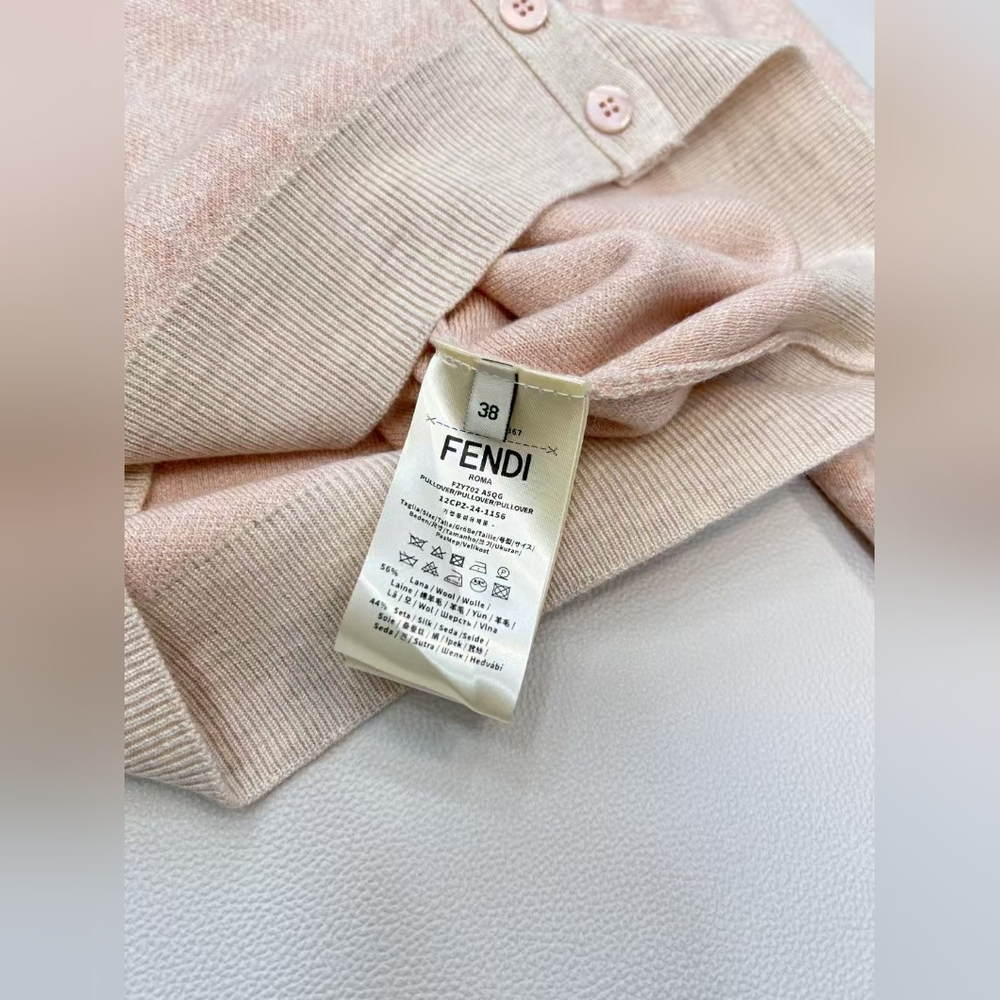 Fendi Pink FF Logo Crew Neck Knit Cardigan - Picture 10 of 11
